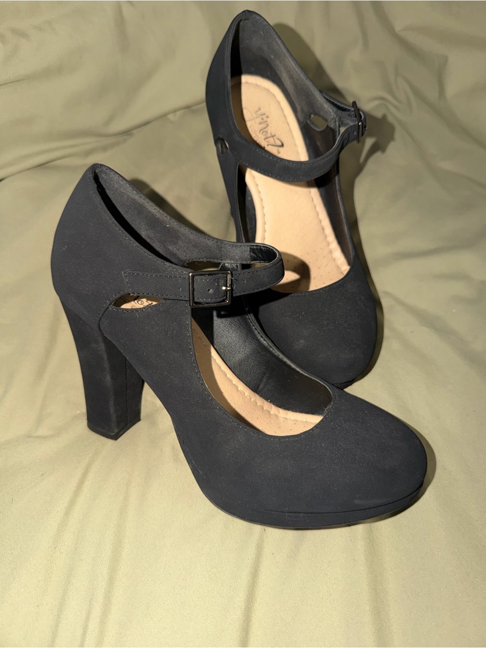 Black Mary Jane Block Heel Pumps with Ankle Strap